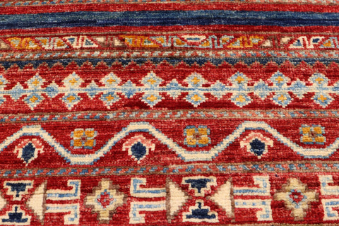 handmade Geometric Kurjean Red Blue Hand Knotted RUNNER 100% WOOL area rug 3x10