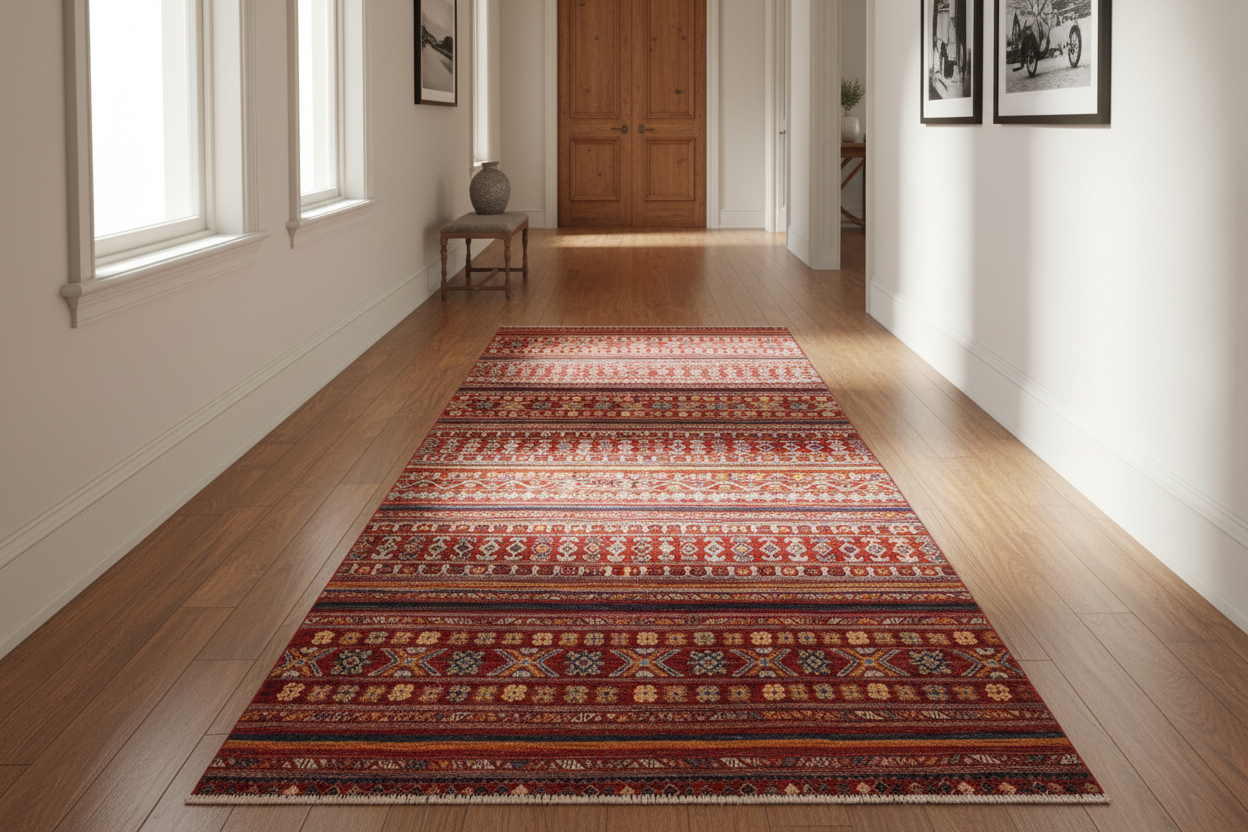 handmade Geometric Kurjean Red Blue Hand Knotted RUNNER 100% WOOL area rug 3x10