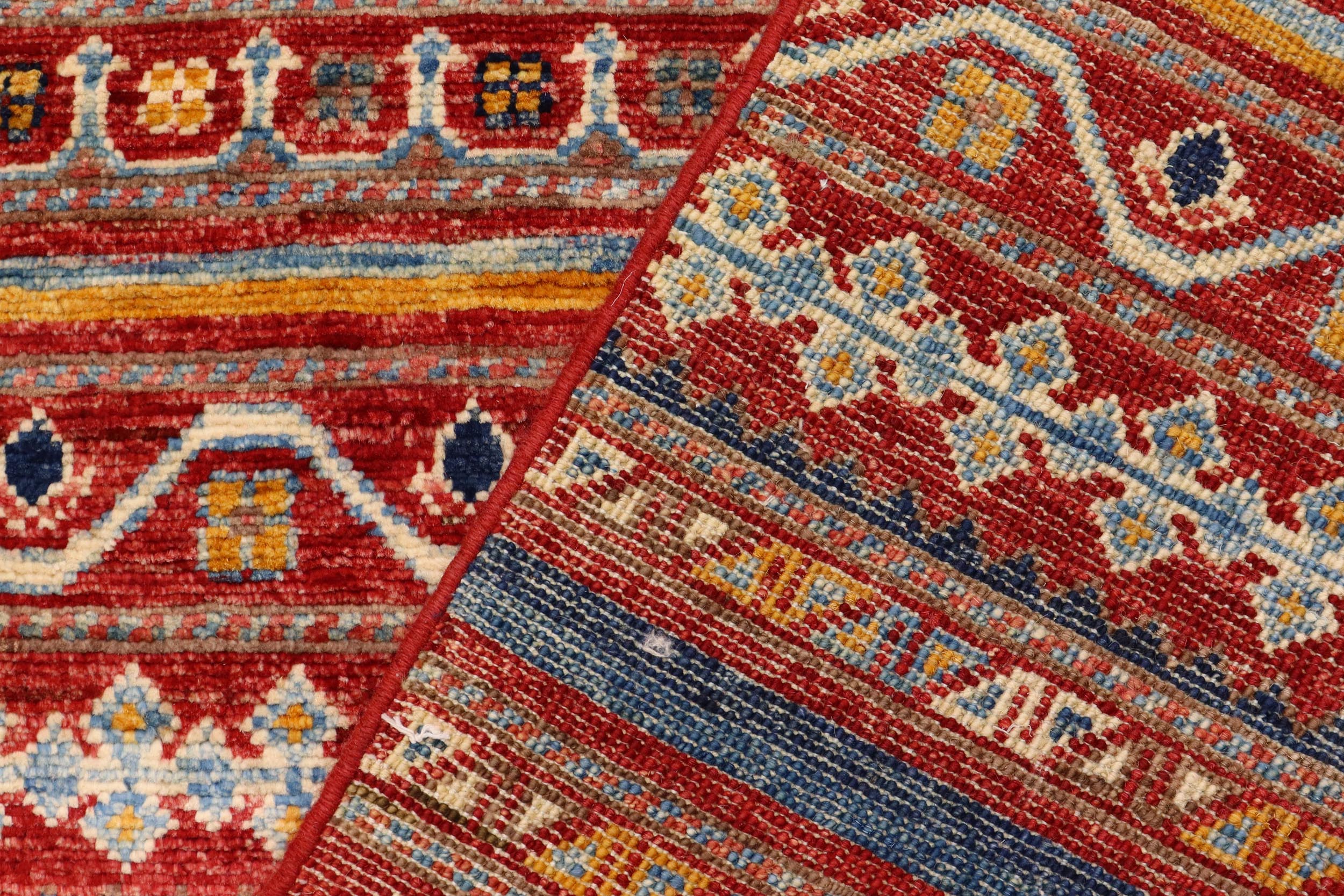 handmade Geometric Kurjean Red Blue Hand Knotted RUNNER 100% WOOL area rug 3x10