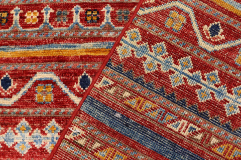 handmade Geometric Kurjean Red Blue Hand Knotted RUNNER 100% WOOL area rug 3x10