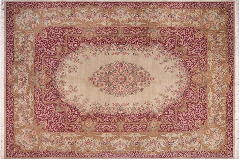 handmade Traditional Abusson Green Maroon Hand Knotted RECTANGLE 100% WOOL area rug 10x14
