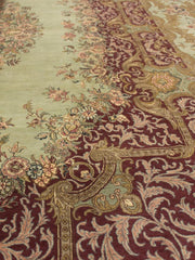 handmade Traditional Abusson Green Maroon Hand Knotted RECTANGLE 100% WOOL area rug 10x14