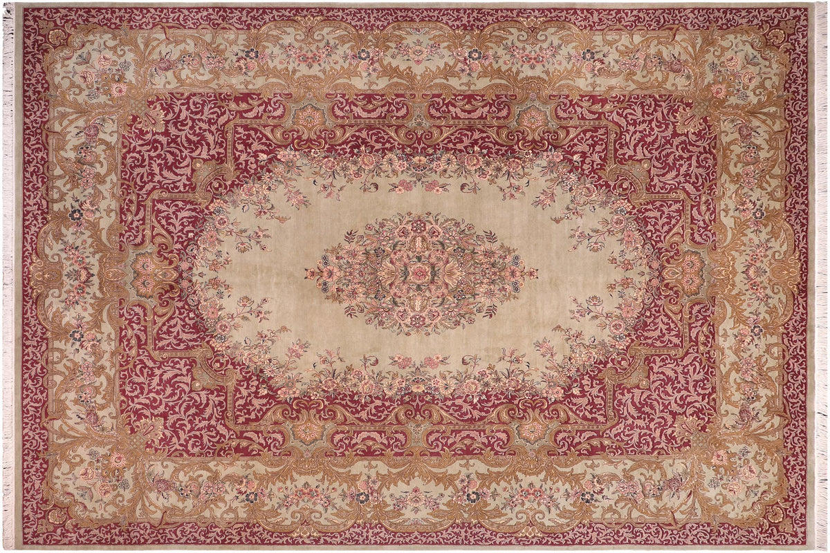 handmade Traditional Abusson Green Maroon Hand Knotted RECTANGLE 100% WOOL area rug 10x14