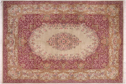 handmade Traditional Abusson Green Maroon Hand Knotted RECTANGLE 100% WOOL area rug 10x14