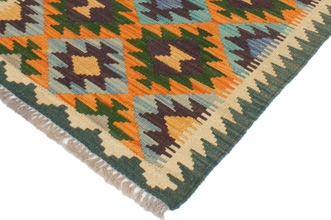 handmade Geometric Kilim Rust Blue Hand-Woven RECTANGLE 100% WOOL area rug 2 x 3