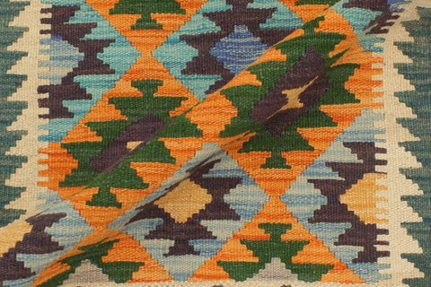 handmade Geometric Kilim Rust Blue Hand-Woven RECTANGLE 100% WOOL area rug 2 x 3