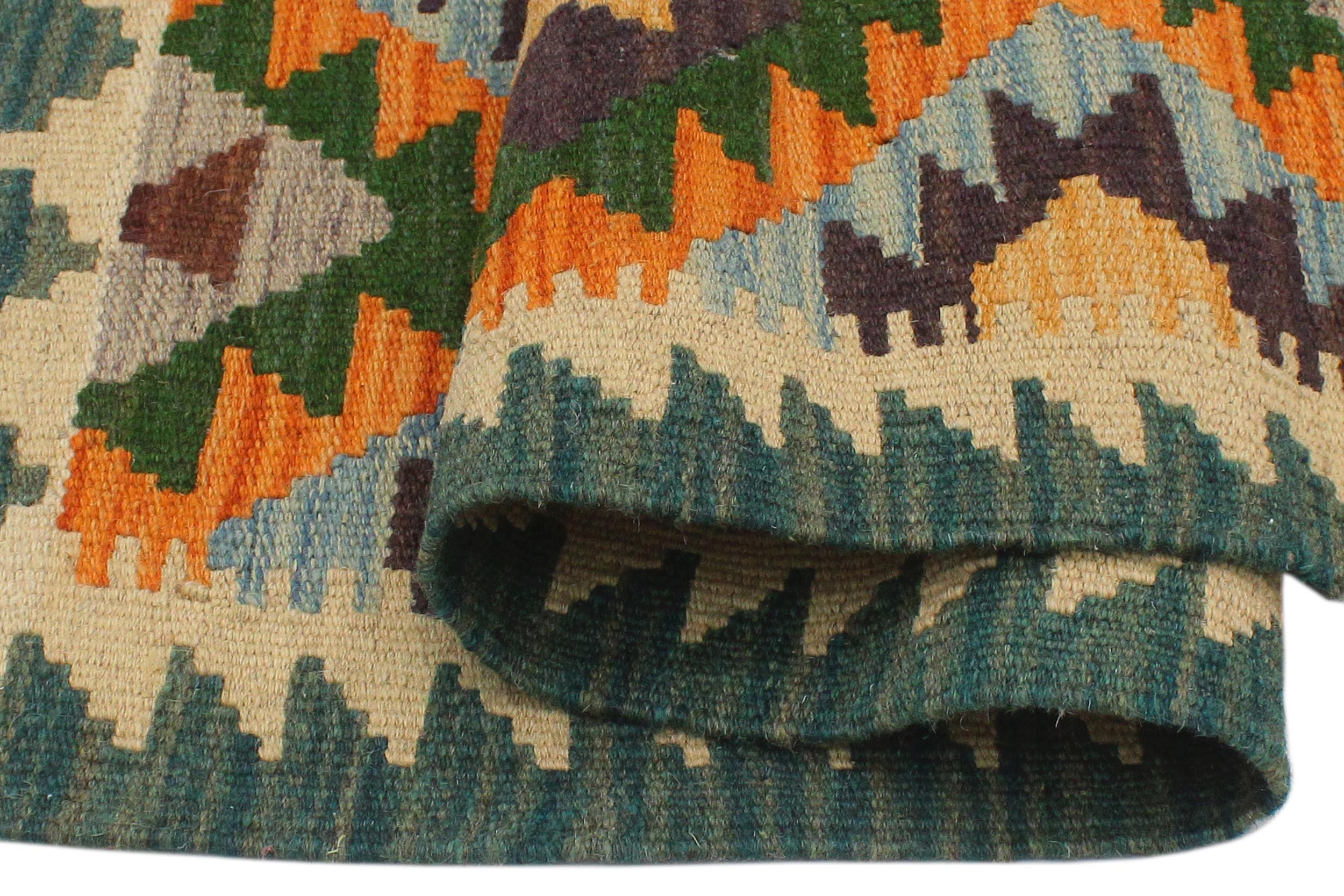 handmade Geometric Kilim Rust Blue Hand-Woven RECTANGLE 100% WOOL area rug 2 x 3