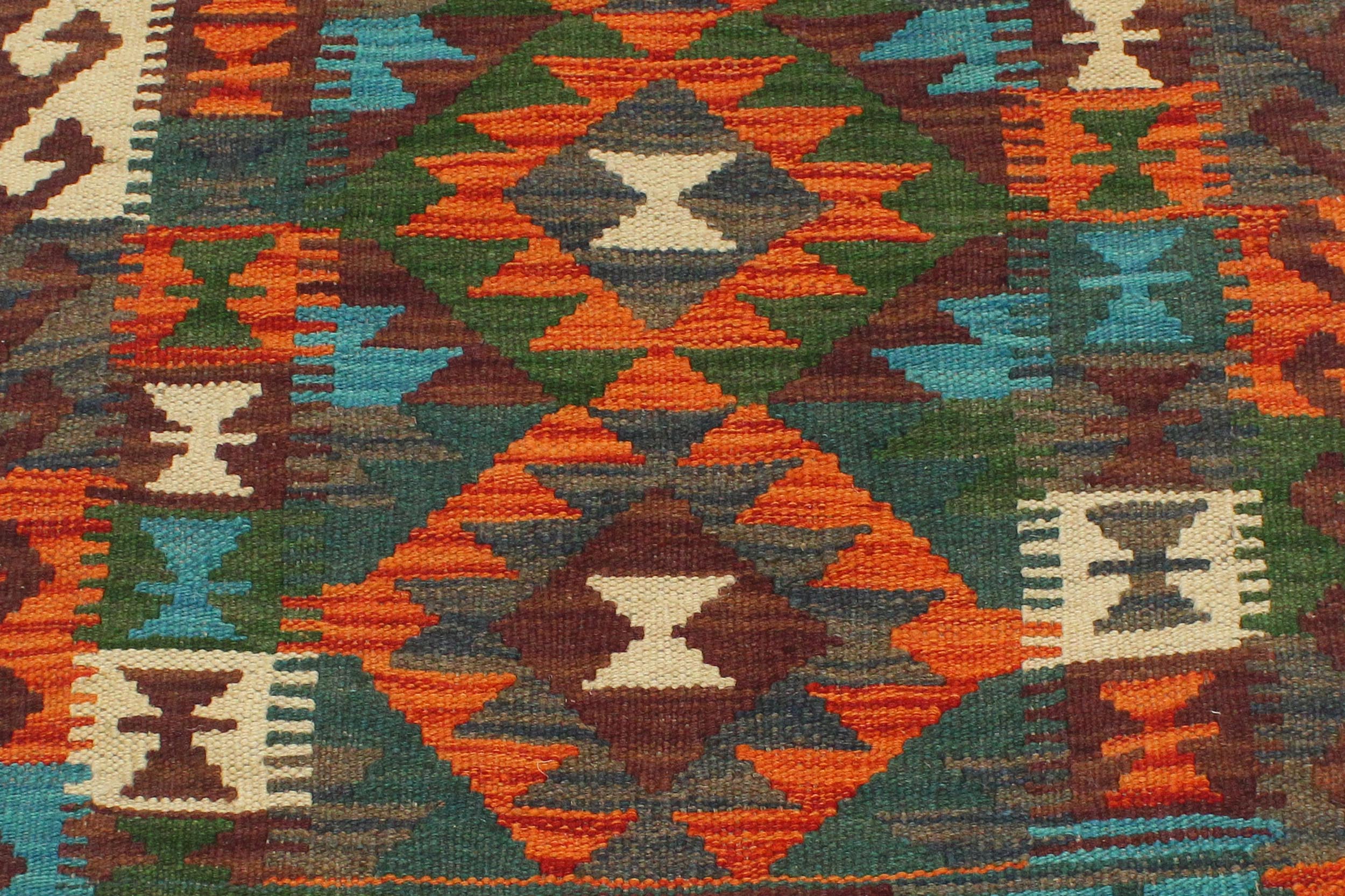 handmade Geometric Kilim Rust Brown Hand-Woven RECTANGLE 100% WOOL area rug 2' x 3'