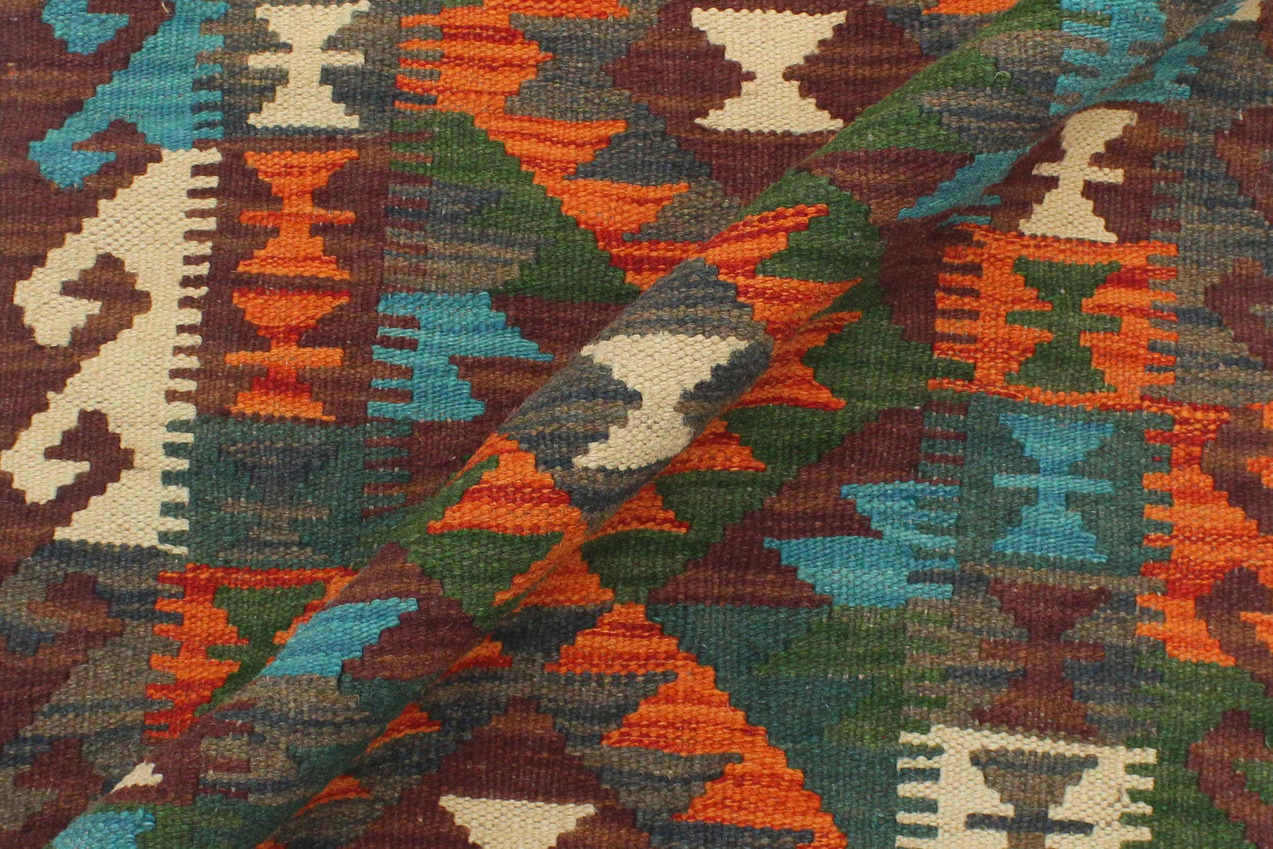 handmade Geometric Kilim Rust Brown Hand-Woven RECTANGLE 100% WOOL area rug 2' x 3'