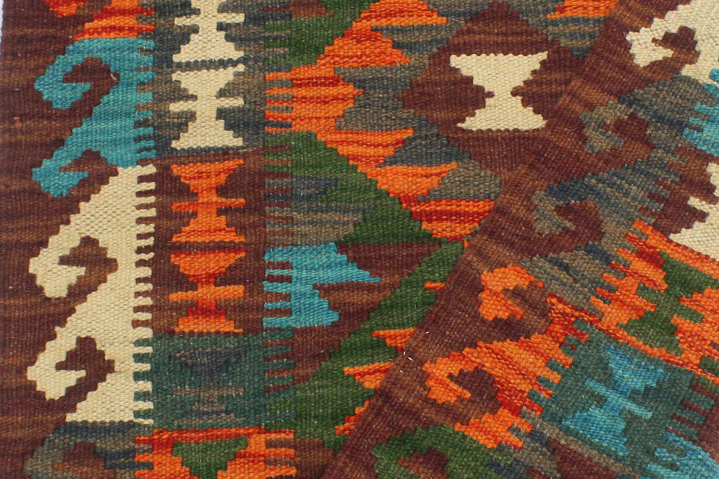 handmade Geometric Kilim Rust Brown Hand-Woven RECTANGLE 100% WOOL area rug 2' x 3'