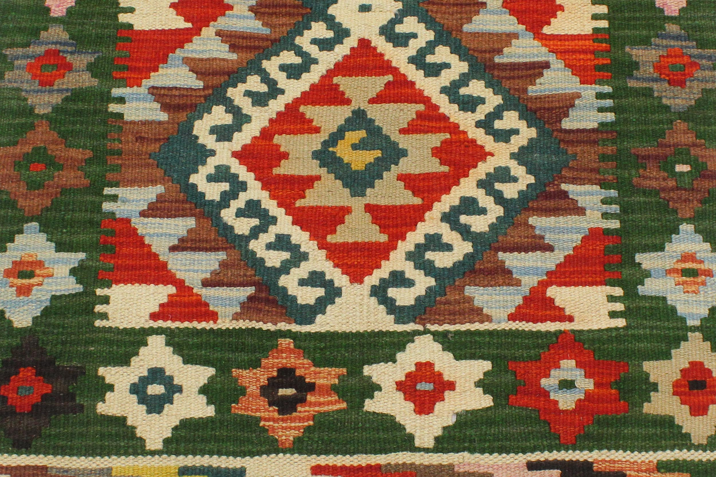 handmade Geometric Kilim Rust Green Hand-Woven RECTANGLE 100% WOOL area rug 2' x 3'