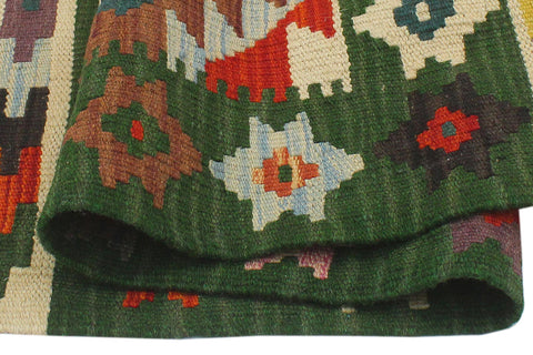 handmade Geometric Kilim Rust Green Hand-Woven RECTANGLE 100% WOOL area rug 2' x 3'