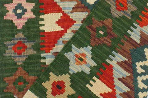 handmade Geometric Kilim Rust Green Hand-Woven RECTANGLE 100% WOOL area rug 2' x 3'