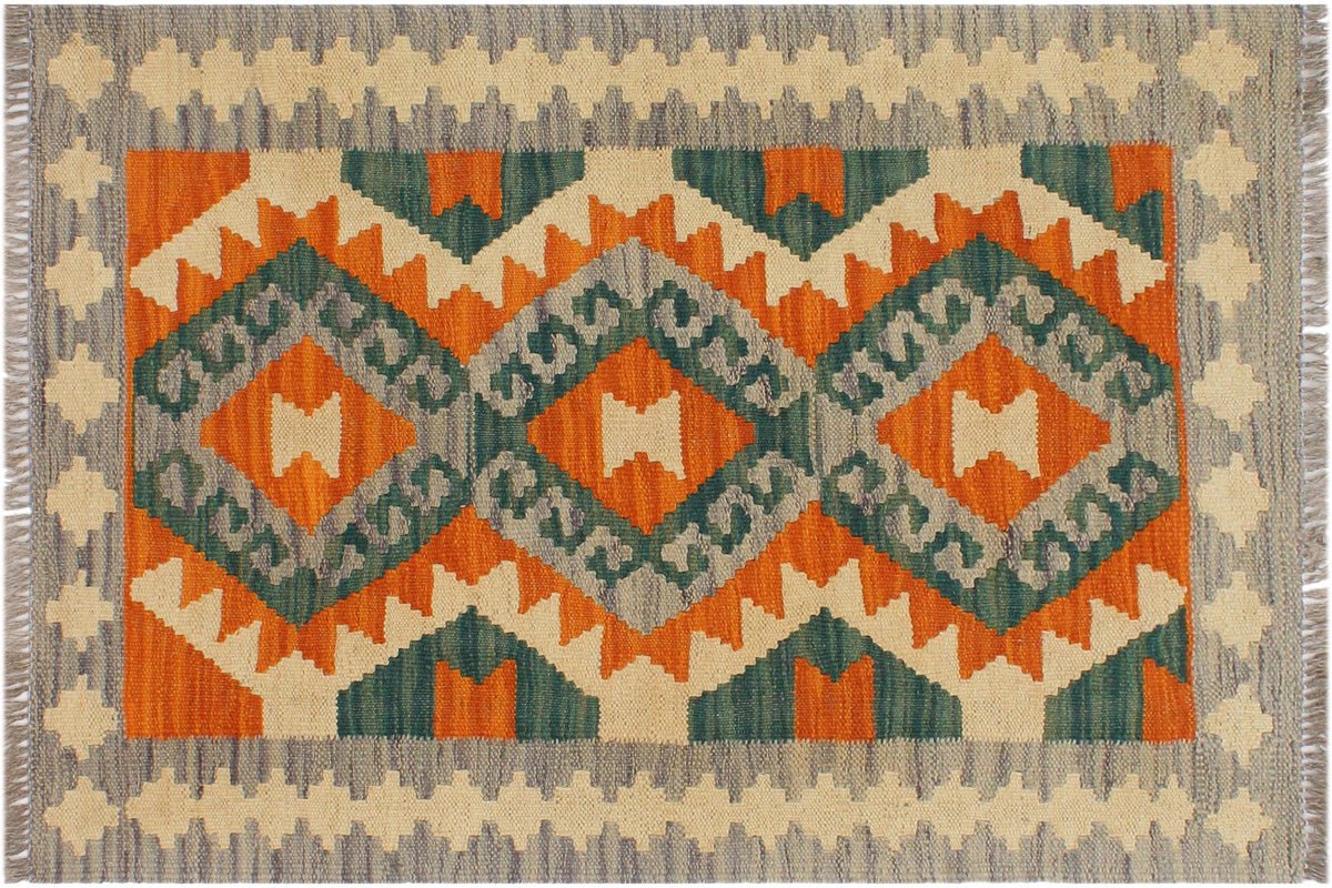 handmade Geometric Kilim Rust Purple Hand-Woven RECTANGLE 100% WOOL area rug 2' x 3'
