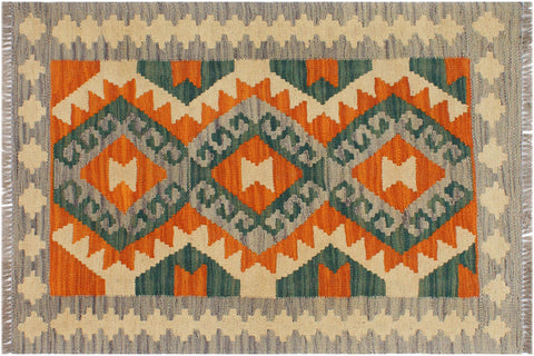 handmade Geometric Kilim Rust Purple Hand-Woven RECTANGLE 100% WOOL area rug 2' x 3'