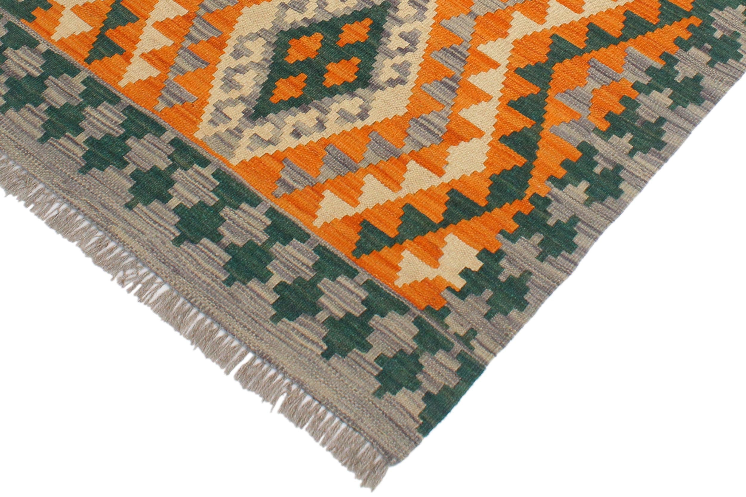 handmade Geometric Kilim Orange Purple Hand-Woven RECTANGLE 100% WOOL area rug 2' x 3'