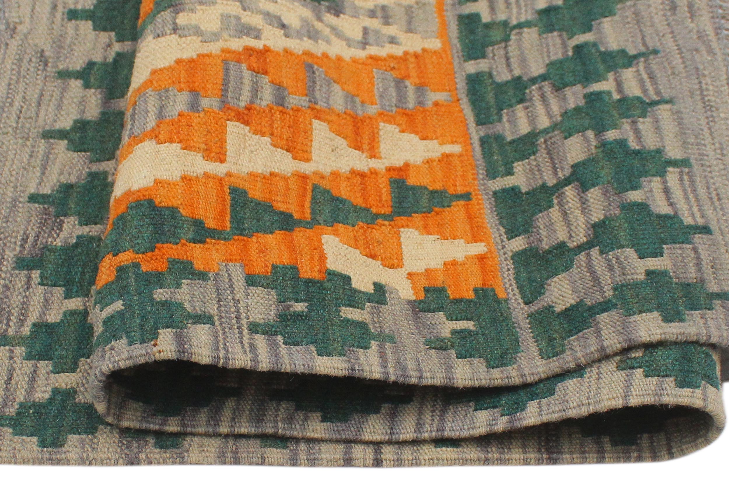 handmade Geometric Kilim Orange Purple Hand-Woven RECTANGLE 100% WOOL area rug 2' x 3'