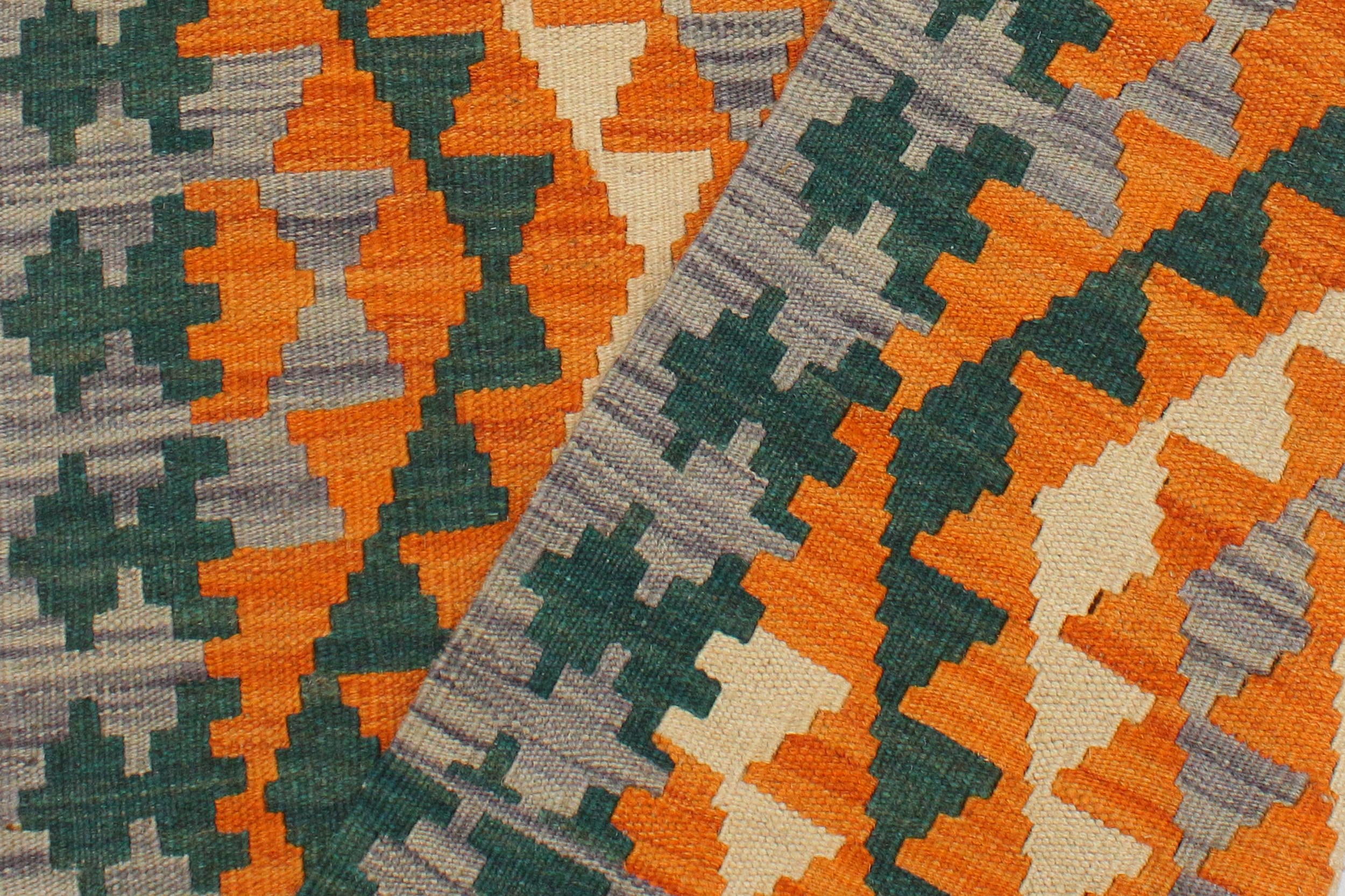handmade Geometric Kilim Orange Purple Hand-Woven RECTANGLE 100% WOOL area rug 2' x 3'