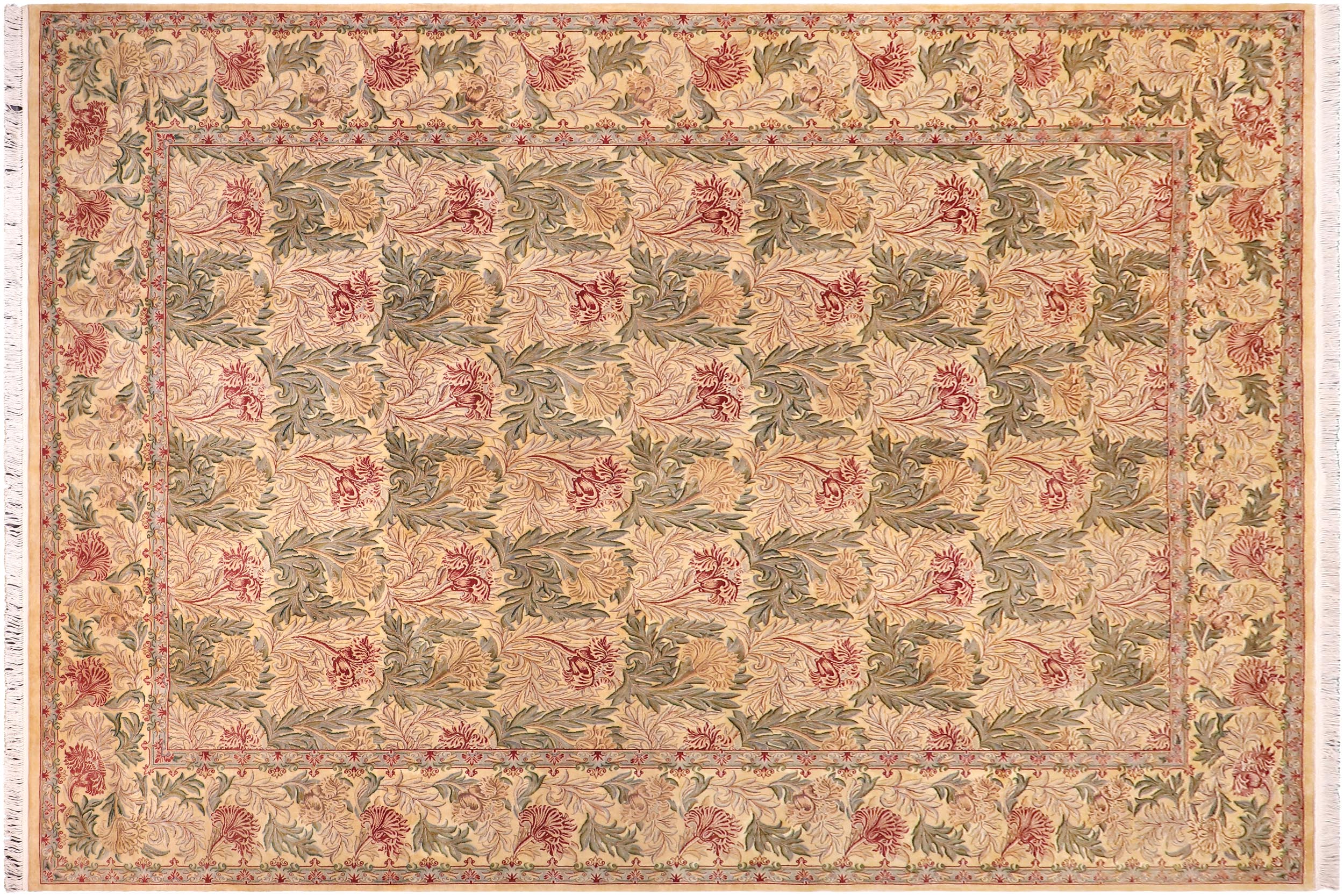 handmade Transitional Tulip Gold Green Hand Knotted RECTANGLE 100% WOOL area rug 10x14