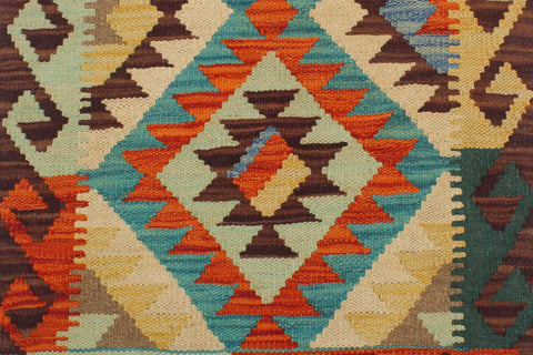 handmade Geometric Kilim Rust Brown Hand-Woven RECTANGLE 100% WOOL area rug 2' x 3'