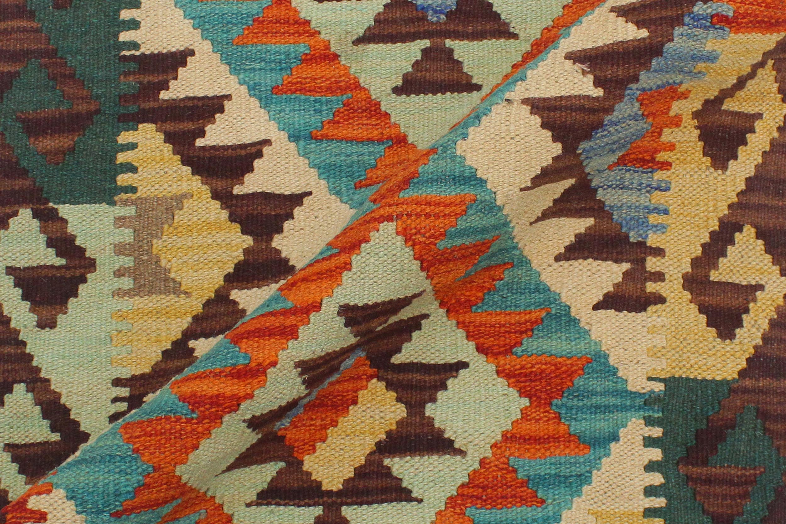 handmade Geometric Kilim Rust Brown Hand-Woven RECTANGLE 100% WOOL area rug 2' x 3'