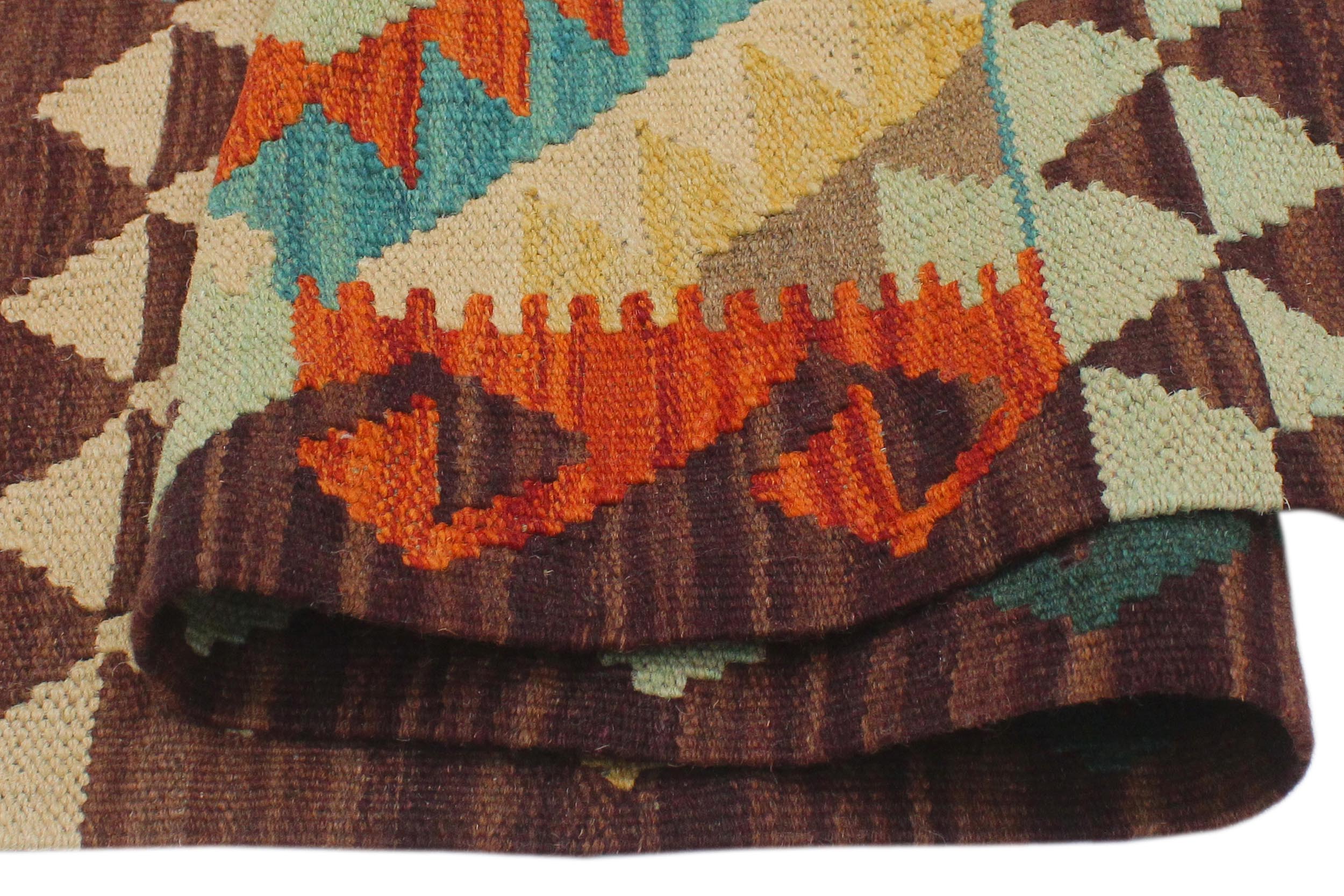 handmade Geometric Kilim Rust Brown Hand-Woven RECTANGLE 100% WOOL area rug 2' x 3'