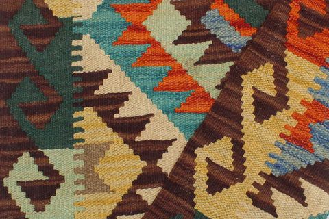 handmade Geometric Kilim Rust Brown Hand-Woven RECTANGLE 100% WOOL area rug 2' x 3'
