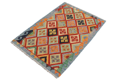 handmade Geometric Kilim Rust Blue Hand-Woven RECTANGLE 100% WOOL area rug 3 x 4