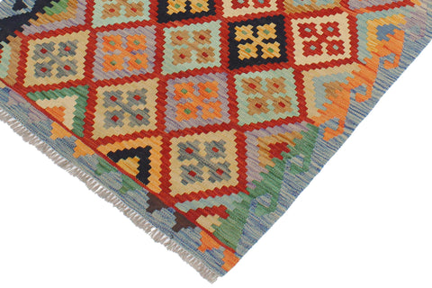 handmade Geometric Kilim Rust Blue Hand-Woven RECTANGLE 100% WOOL area rug 3 x 4
