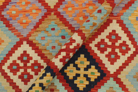 handmade Geometric Kilim Rust Blue Hand-Woven RECTANGLE 100% WOOL area rug 3 x 4