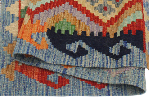 handmade Geometric Kilim Rust Blue Hand-Woven RECTANGLE 100% WOOL area rug 3 x 4