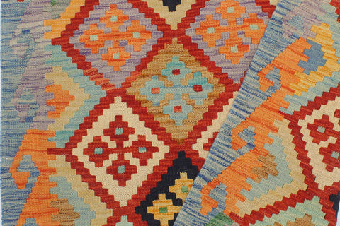 handmade Geometric Kilim Rust Blue Hand-Woven RECTANGLE 100% WOOL area rug 3 x 4