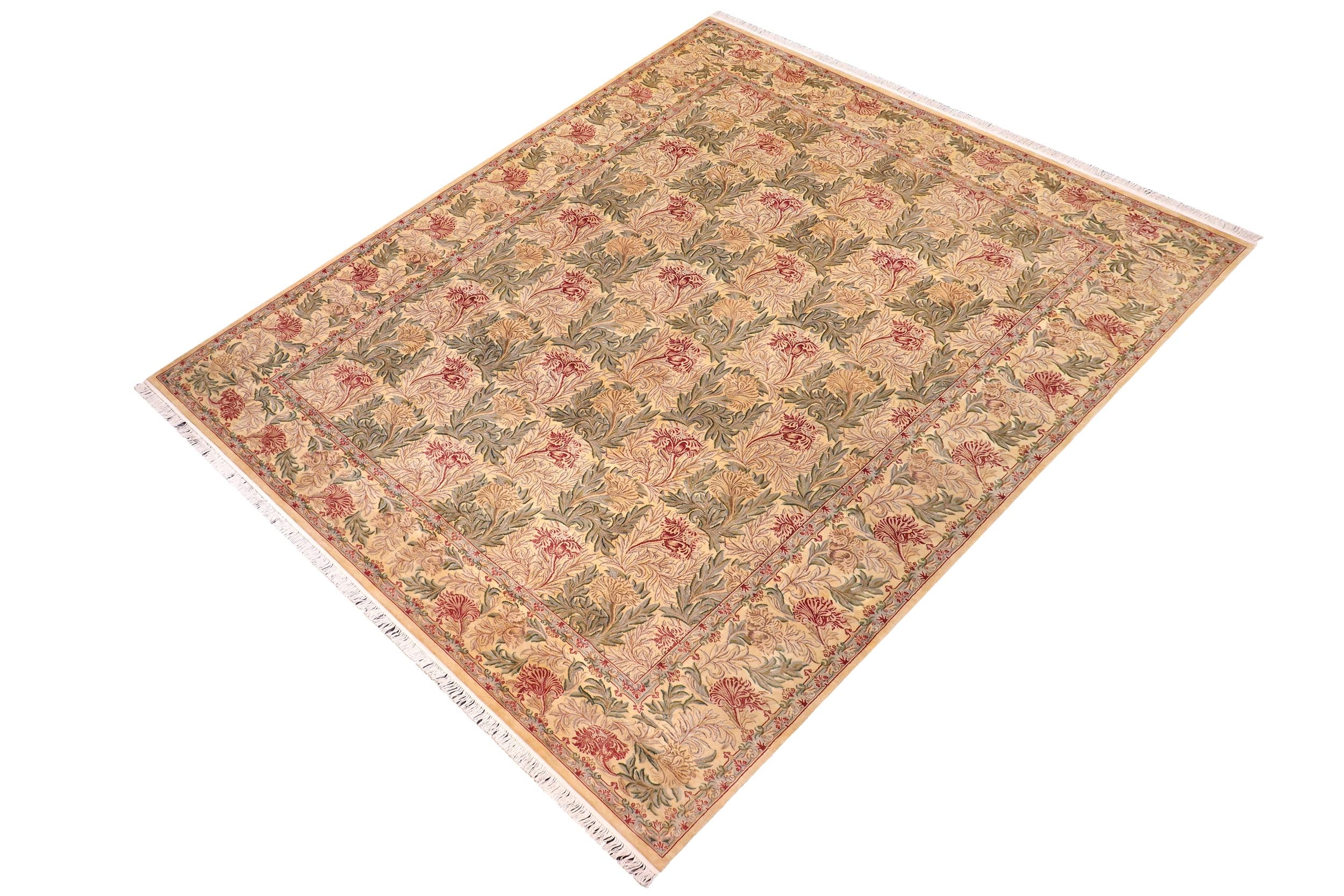 handmade Transitional Tulip Gold Green Hand Knotted RECTANGLE 100% WOOL area rug 10x14