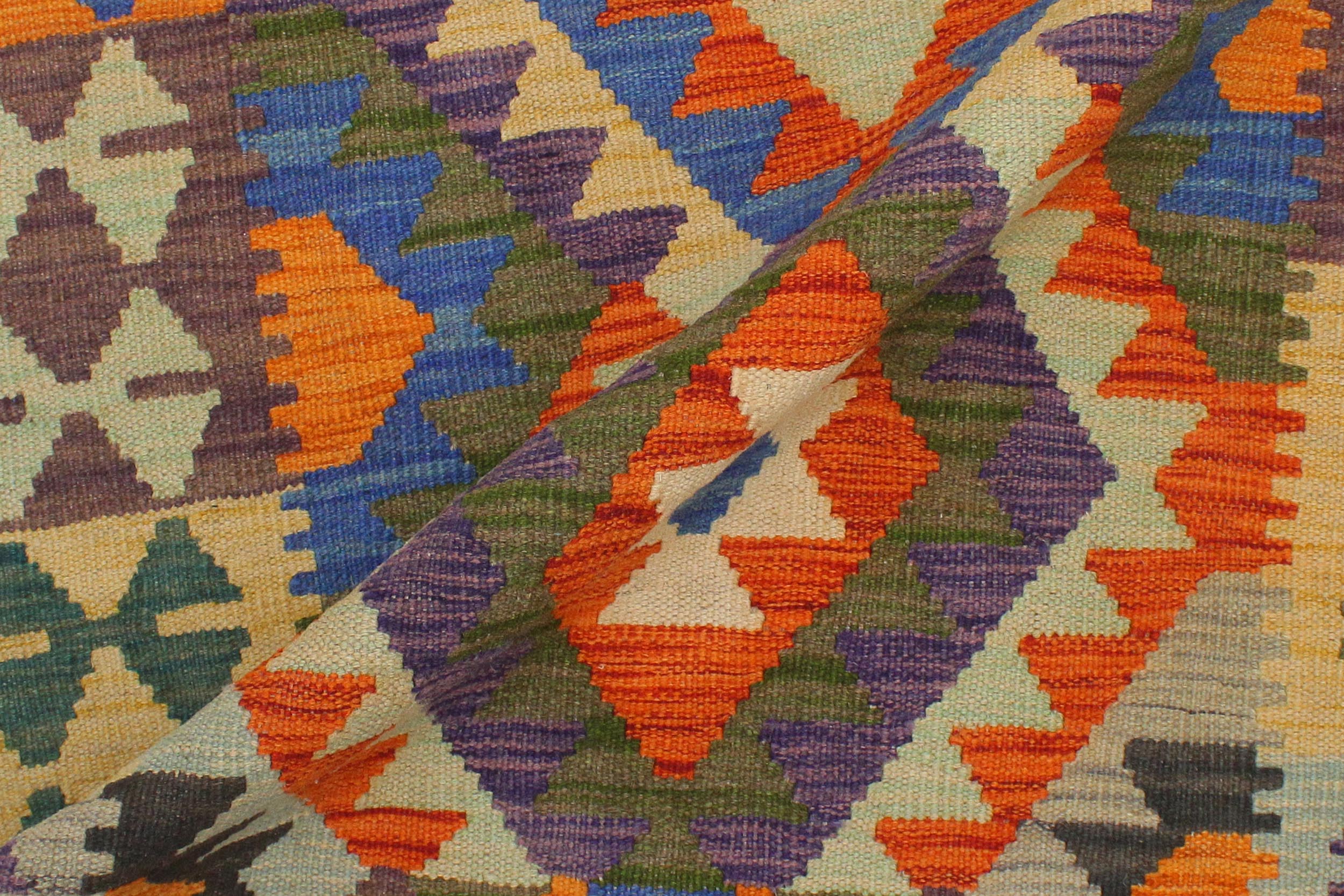 handmade Geometric Kilim Rust Blue Hand-Woven RECTANGLE 100% WOOL area rug 3' x 4'