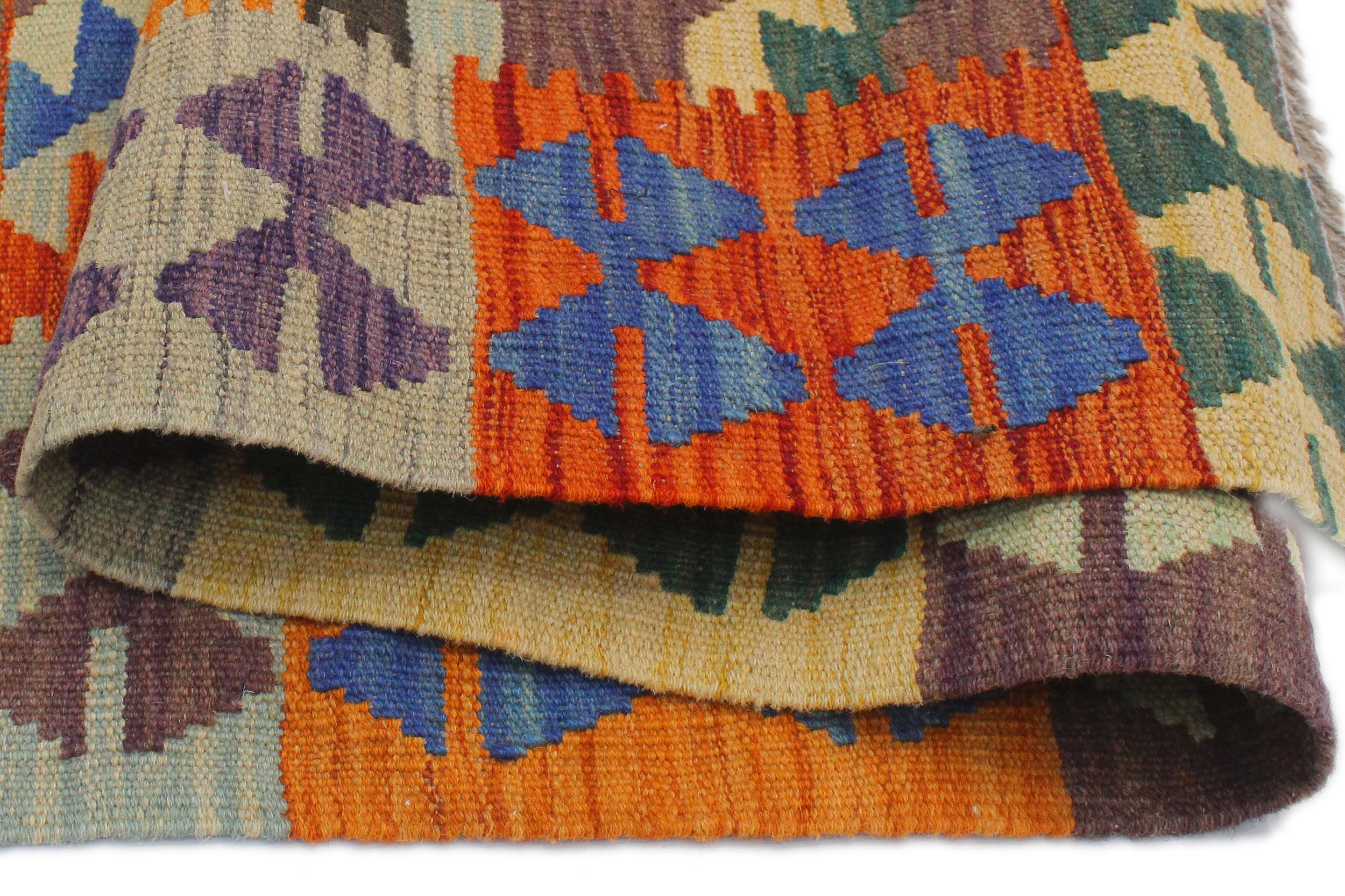handmade Geometric Kilim Rust Blue Hand-Woven RECTANGLE 100% WOOL area rug 3' x 4'