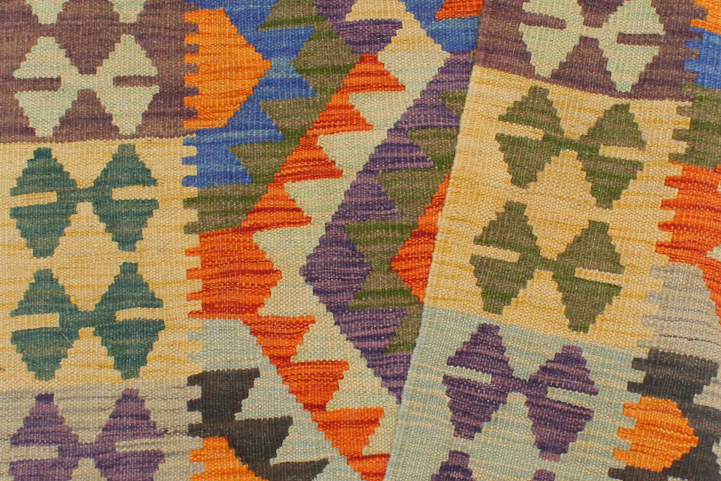 handmade Geometric Kilim Rust Blue Hand-Woven RECTANGLE 100% WOOL area rug 3' x 4'
