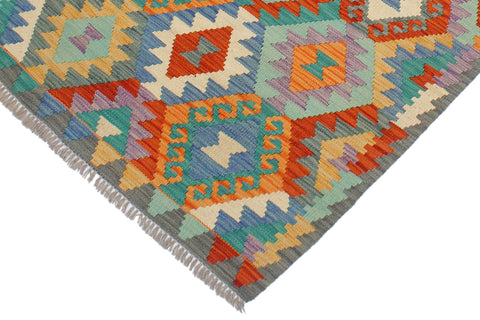 handmade Geometric Kilim Blue Gray Hand-Woven RECTANGLE 100% WOOL area rug 3 x 4