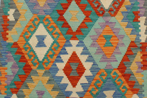 handmade Geometric Kilim Blue Gray Hand-Woven RECTANGLE 100% WOOL area rug 3 x 4