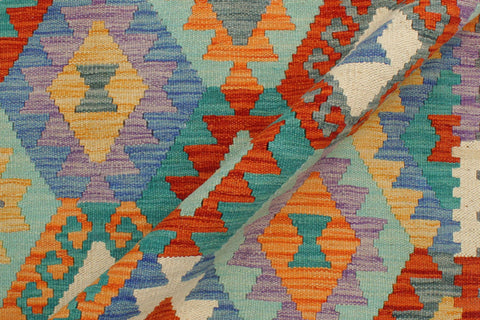 handmade Geometric Kilim Blue Gray Hand-Woven RECTANGLE 100% WOOL area rug 3 x 4