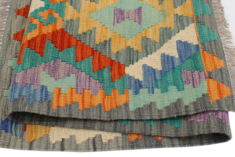 handmade Geometric Kilim Blue Gray Hand-Woven RECTANGLE 100% WOOL area rug 3 x 4