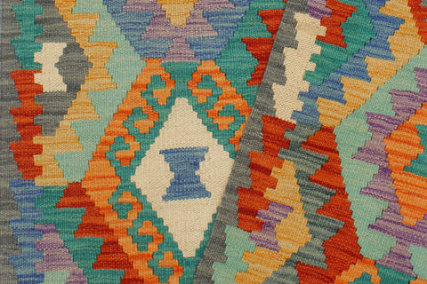 handmade Geometric Kilim Blue Gray Hand-Woven RECTANGLE 100% WOOL area rug 3 x 4