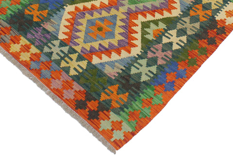 handmade Geometric Kilim Blue Rust Hand-Woven RECTANGLE 100% WOOL area rug 3' x 4'