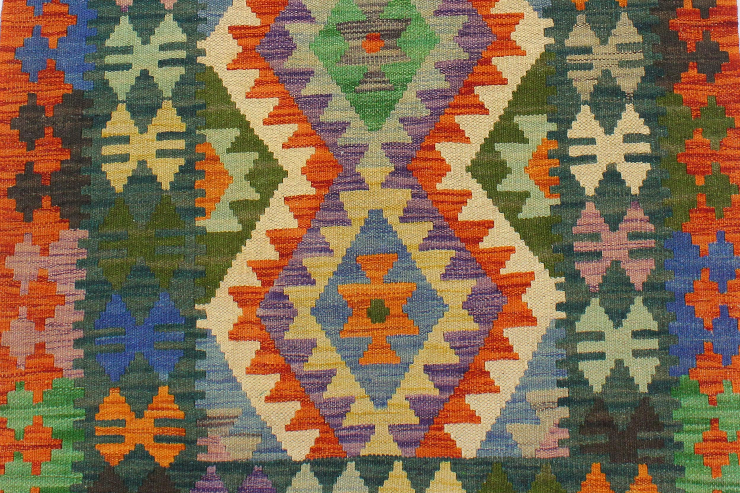 handmade Geometric Kilim Blue Rust Hand-Woven RECTANGLE 100% WOOL area rug 3' x 4'