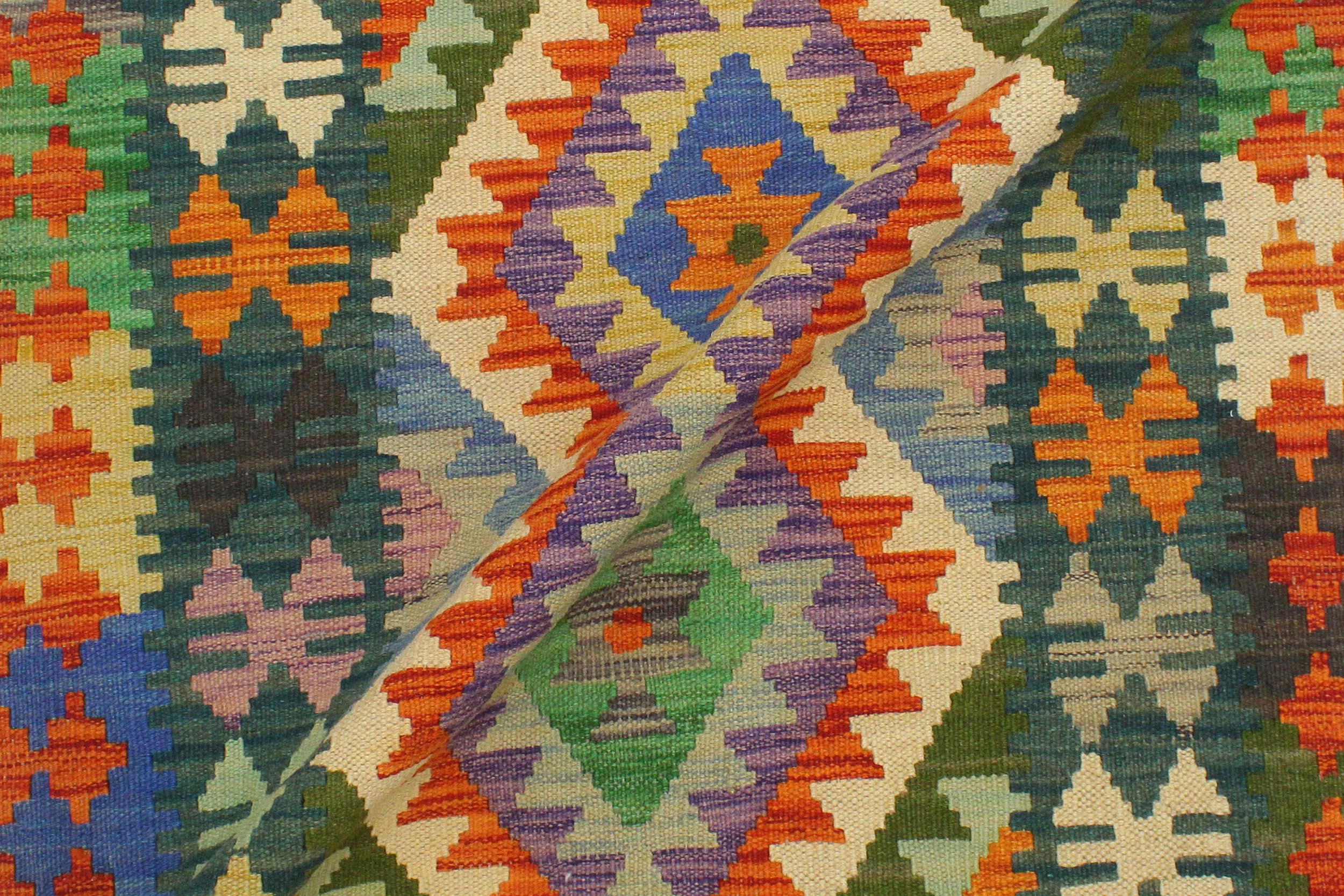 handmade Geometric Kilim Blue Rust Hand-Woven RECTANGLE 100% WOOL area rug 3' x 4'
