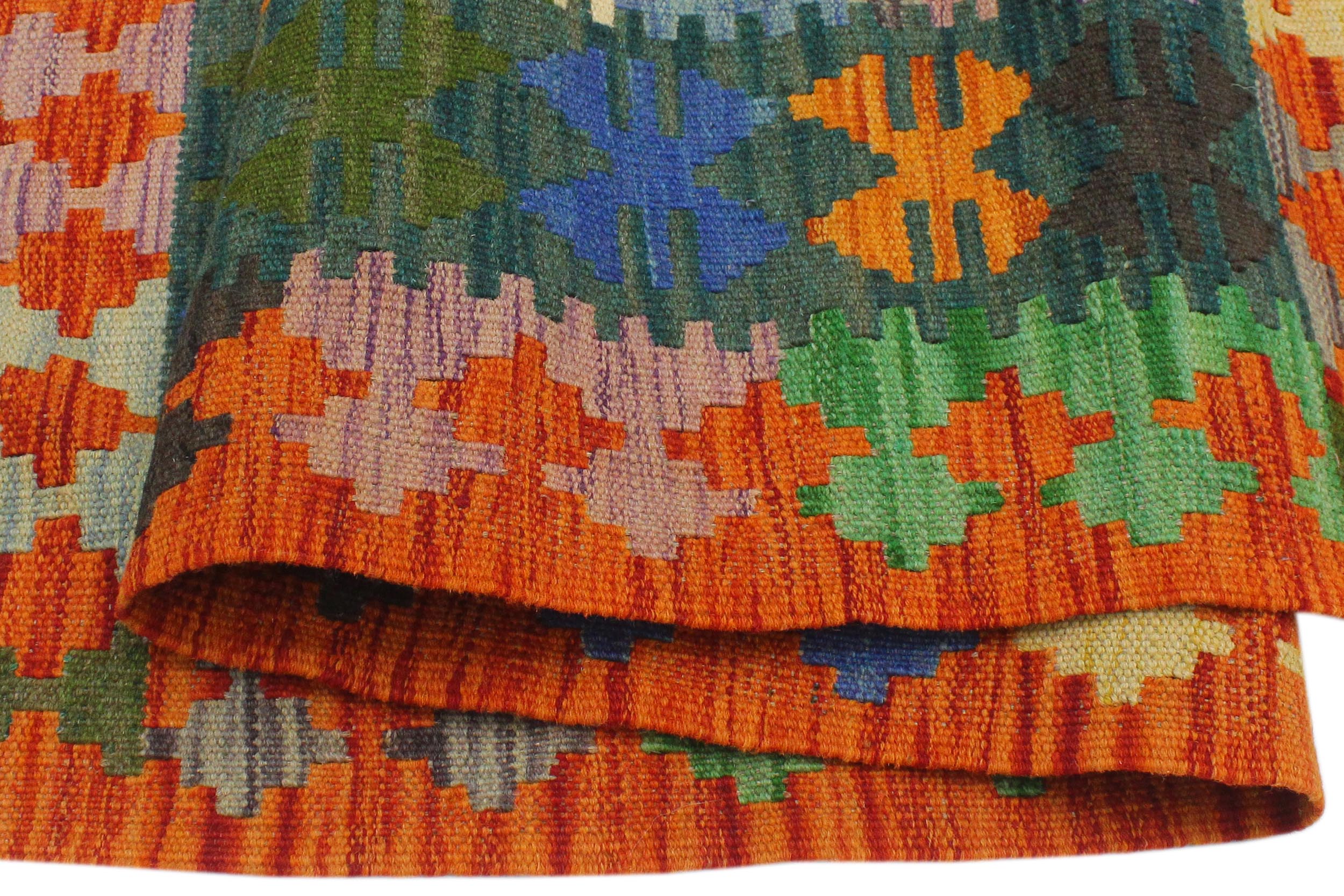 handmade Geometric Kilim Blue Rust Hand-Woven RECTANGLE 100% WOOL area rug 3' x 4'
