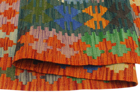handmade Geometric Kilim Blue Rust Hand-Woven RECTANGLE 100% WOOL area rug 3' x 4'