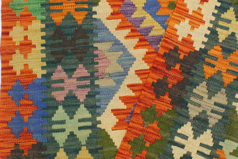 handmade Geometric Kilim Blue Rust Hand-Woven RECTANGLE 100% WOOL area rug 3' x 4'