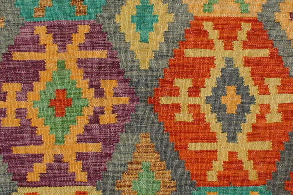 Flat Weave Kilim Antique Navaho Vintage handmade Geometric Kilim Gray Rust Hand-Woven Rectangle 100% Wool Area Rug 3x4 