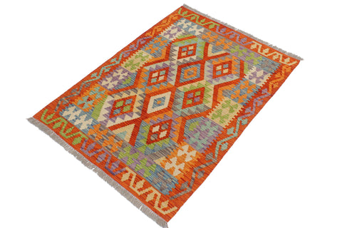 handmade Geometric Kilim Rust Blue Hand-Woven RECTANGLE 100% WOOL area rug 3 x 4