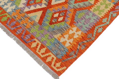 handmade Geometric Kilim Rust Blue Hand-Woven RECTANGLE 100% WOOL area rug 3 x 4